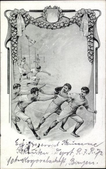 Postcard Bingen am Rhein, Recruit Depot, Gymnastics