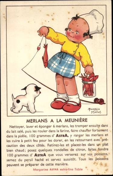 Artist PC Mallet, Beatrice, cook, caught fish, advertising Margarine Astra