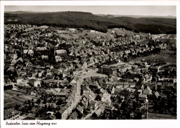 Postcard Dudweiler Saarbrücken in Saarland, aerial view of cityscape, landscape