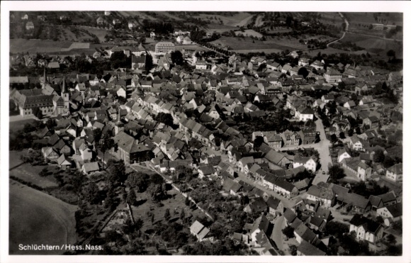 Postcard Schlüchtern in Hesse, aerial photograph