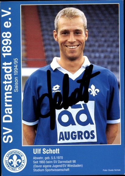 Autogrammkarte Fußballer Ulf Schott, SV Darmstadt 98, Autogramm