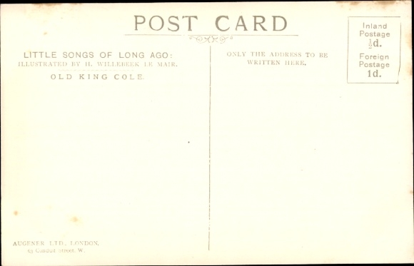 Artist Postcard Willebeek le Mair, H., Little Songs of Long Ago, Old King Cole