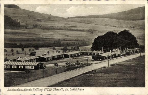Postcard Oberzell Sinntal in Hesse, Reich Labor Service Department 8/225, barracks camp