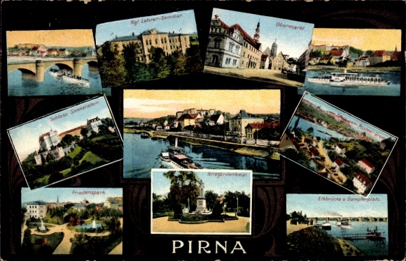Ak Sonnenstein Pirna in Sachsen, Schloss Sonnenstein, Friedenspark, Lehrer Seminar, Kriegerdenkma