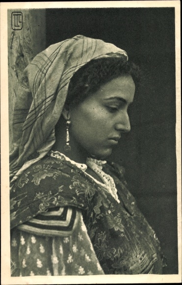 Postcard Types of the Orient, Jewish Girl, Maghreb, Ohrring