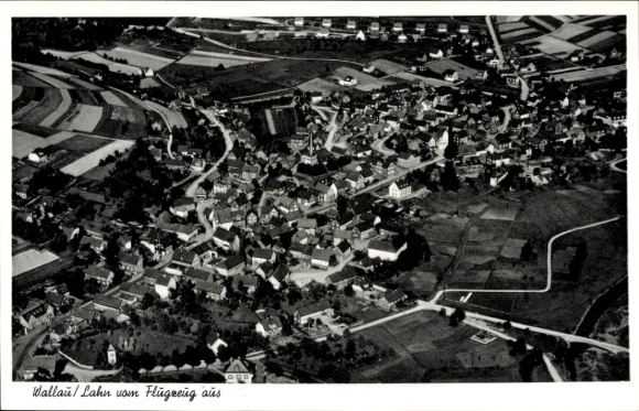 Postcard Wallau Biedenkopf an der Lahn, aerial view of Wallau, houses and landscape,