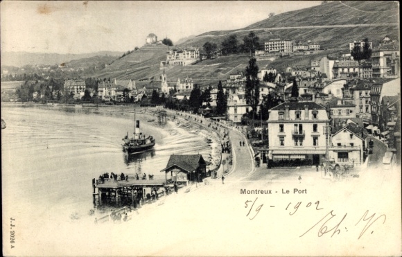 KP Montreux Canton Vaud Szwajcaria, Montreux Le Port, widok na port, parowiec, nadmorska promenada