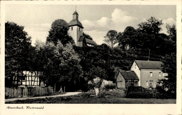 Postcard Almersbach Westerwald, partial view of the village, church, houses