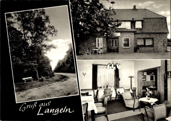 Postcard Langeln am Harz Saxony Anhalt, Gasthof Diers, outside and inside view, part of the way