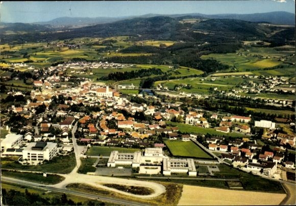 Postcard Viechtach in the Bavarian Forest Lower Bavaria, aerial photograph of the town