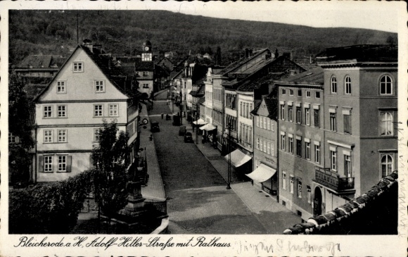 Ak Bleicherode in Thüringen, Adolf Hitler Straße mit Rathaus