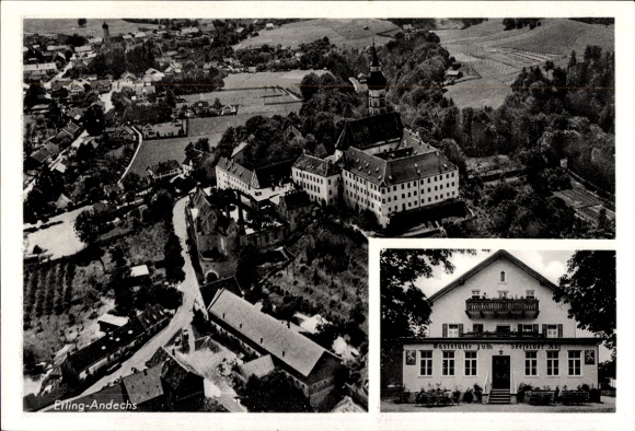 Ak Erling Andechs in Oberbayern, Fliegeraufnahme, Seefelder Hof