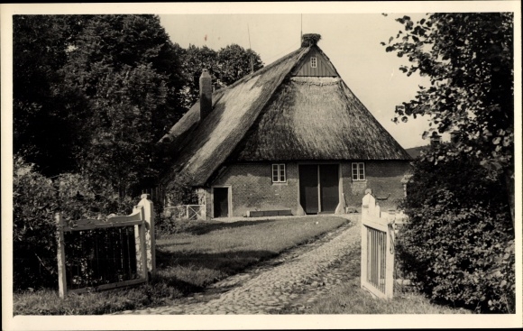 Foto Ak Kollmar an der Niederelbe, Reetdachhaus