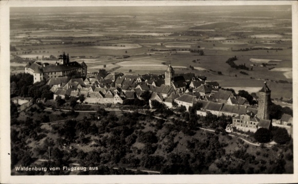 Postcard Waldenburg in Saxony, aerial view of architecture, vastness of the landscape