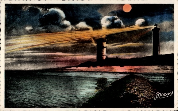 Ak Saint Clément des Baleines Île de Ré Charente Maritime, Phare des Baleines, Meer, Mondlicht, N