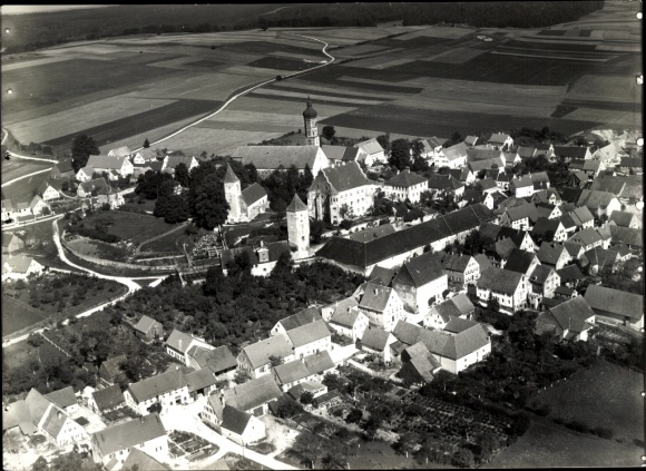 Postcard Bissingen in Swabia Bavaria, aerial photograph
