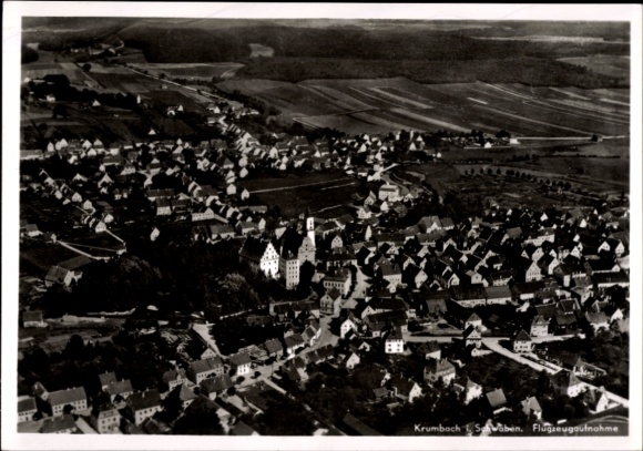 Postcard Krumbach Swabia, aerial photograph