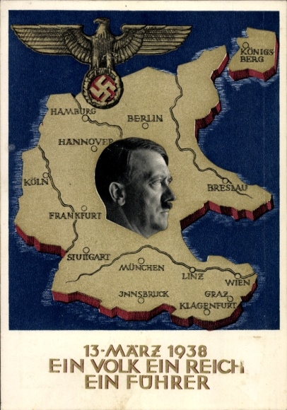 Postal stationery Postcard Klein, One People, One Reich, One Führer, Anschluss of Austria 1938, Greater Germany