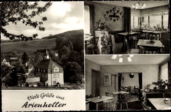 Postcard Arienheller Rheinbrohl am Mittelrhein, Gasthof Flora, outside and inside