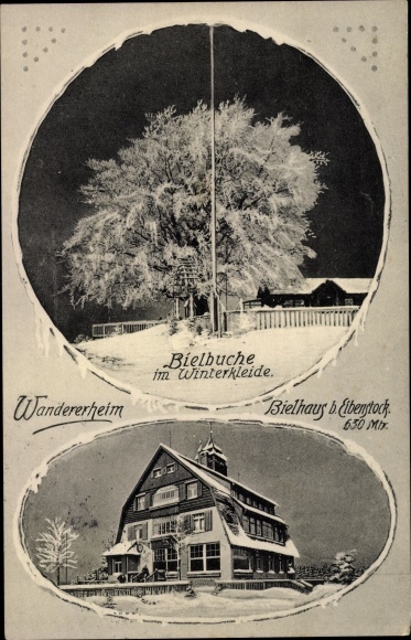 Postcard Eibenstock in the Ore Mountains of Saxony, Bielbuche, Wandererheim, Winter