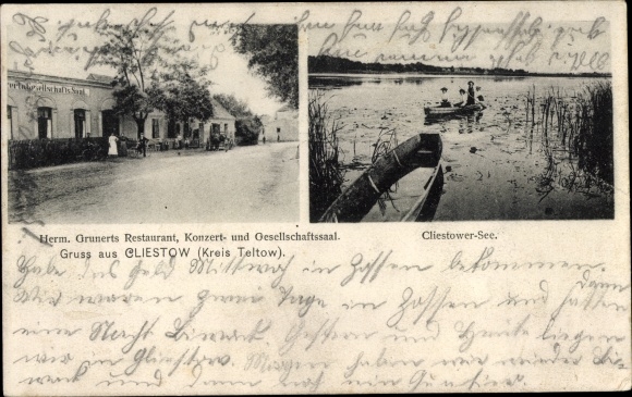 Ansichtkaart Kliestow Trebbin in Brandenburg, Herm. Grunert's Restaurant, Cliestower See
