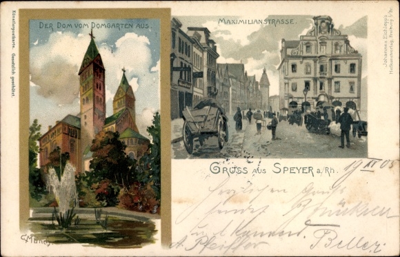 Artist Chromo-Litho Münch, C., Dom seen from the Domgarten, Maximilianstrasse