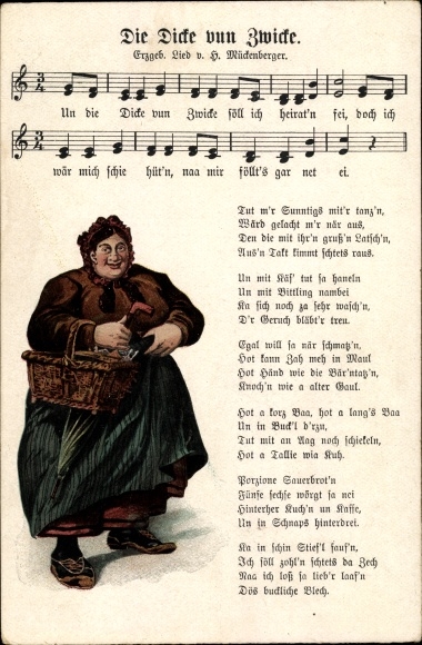 Song Ak Mückenberger, Hilmar, Die Dicke vun Zwicke, dikke vrouw met mand, Vogtland