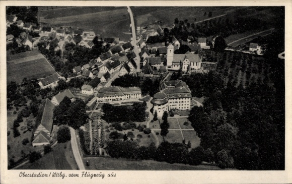 Postcard Oberstadion in Upper Swabia, aerial photograph