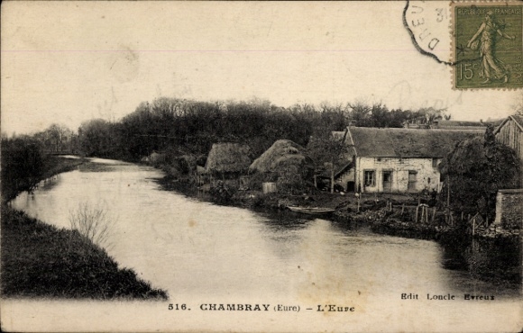 Ak Chambray Eure, Flusslandschaft, Häuser am Ufer, ländliche Szene, 