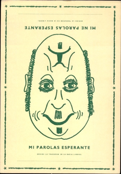 Postcard man with two facial expressions, joy, sadness