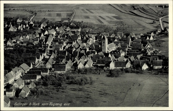 Ak Rohrdorf (bij Horb am Neckar) Eutingen im Gäu Württemberg, luchtfoto, huizen, landschap