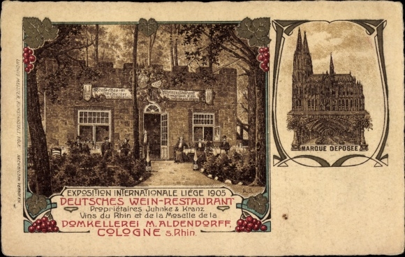 Chromo-Litho Liège Liège Wallonia, Exposition Internationale 1905, wine restaurant Domkellerei Cologne
