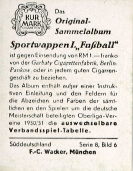 Collector's picture sports crest, football, southern Germany, FC Wacker Munich, picture no. 6