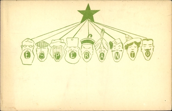 Postcard Esperanto, people of different nations