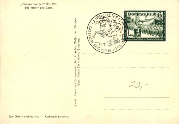 Postcard Führer and Reich Chancellor Adolf Hitler, Benito Mussolini, State Meeting, Men of the Time 126