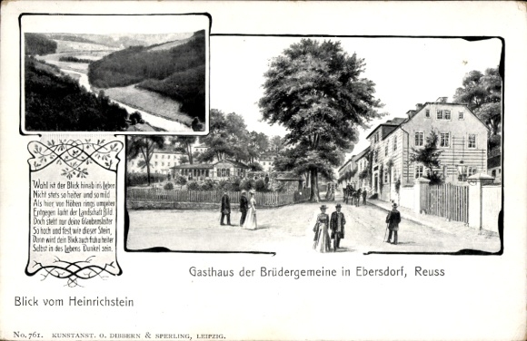 Postcard Reuß Ebersdorf in Thuringia, inn of the Brethren community, view from Heinrichstein