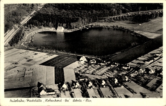 Postcard Lehrte in Lower Saxony, Hohenhorst motorway service area, aerial view