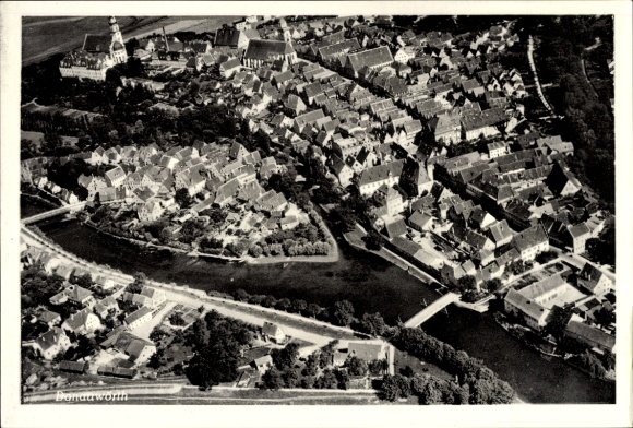 Postcard Donauwörth in Swabia Bavaria, aerial photograph