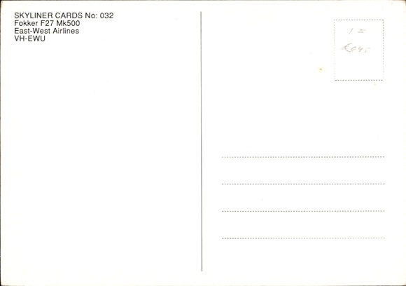Postcard passenger aircraft East-West Airlines, Fokker F27 Mk500, VH-EWU