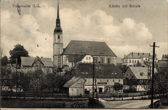 Ak Cunewalde in de wijk Bautzen, kerk met school