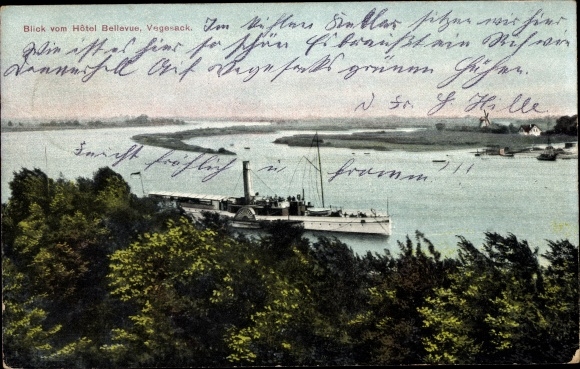 Ak Vegesack Hansestadt Bremen, Blick vom Hotel Bellevue, Dampfer auf der Weser