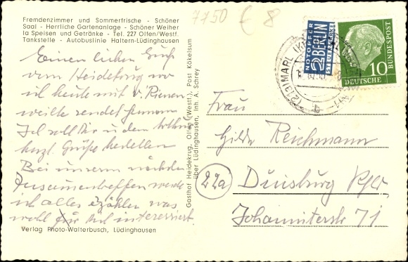 Postcard Olfen in Westphalia, Gasthof Heidekrug, beautiful hall