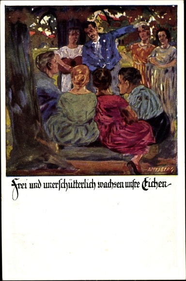 Artist Postcard Amtsberg, Otto, Our oaks grow freely and unshakeably, German Gymnastics Association