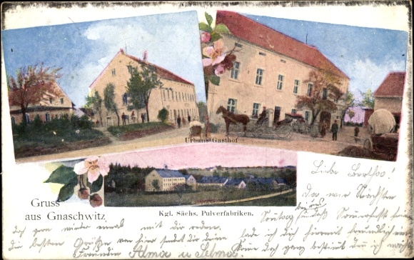 Ak Gnaschwitz Doberschau in Oberlausitz, Urban Gasthof, groeten uit Kgl. Saksisch. Poederfabrieken