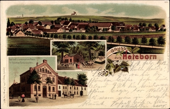 litho Heteborn Selke Aue in de Harz, Gasthof zum Schwarzen Ross, panorama, Domburg in Hakel