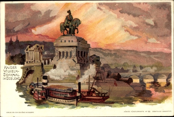 Artist Chromo-Litho Pfaff, C., Koblenz, View of the Kaiser Wilhelm Monument, Deutsches Eck