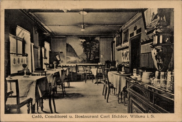 Postcard Wilkau Haßlau in Saxony, confectionery restaurant Carl Richter, interior view