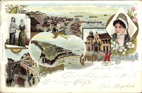 lito Helgoland, schody, słup, tradycyjne stroje, taniec