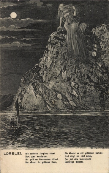 Postcard Sankt Goarshausen am Rhein, Loreley, poem