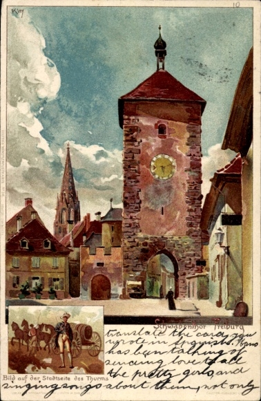 Artist Chromo-Litho Kley, H., Freiburg im Breisgau, Schwabentor, Tower